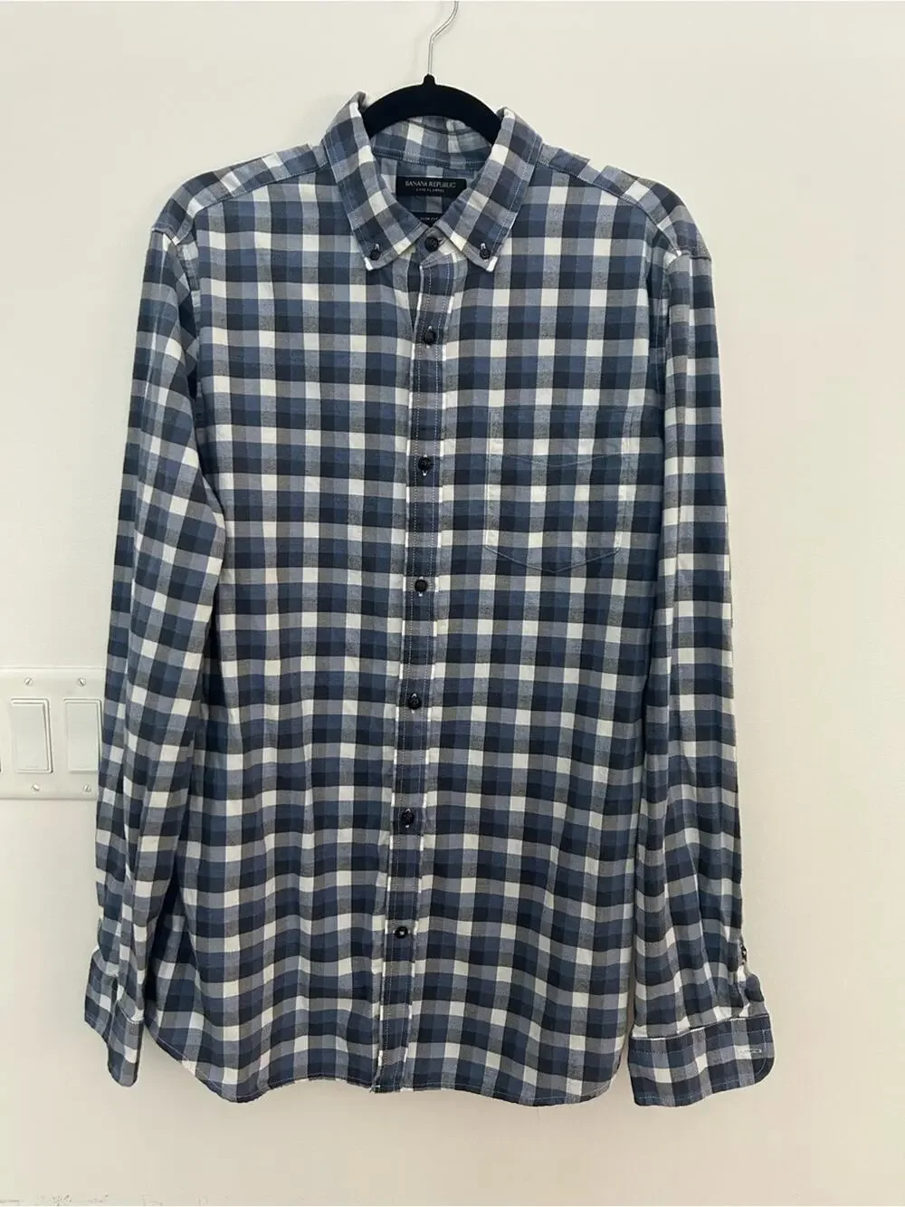 Banana Republic Luxe Flannel Shirt Men’s Large Tall Slim Fit Plaid Button Down